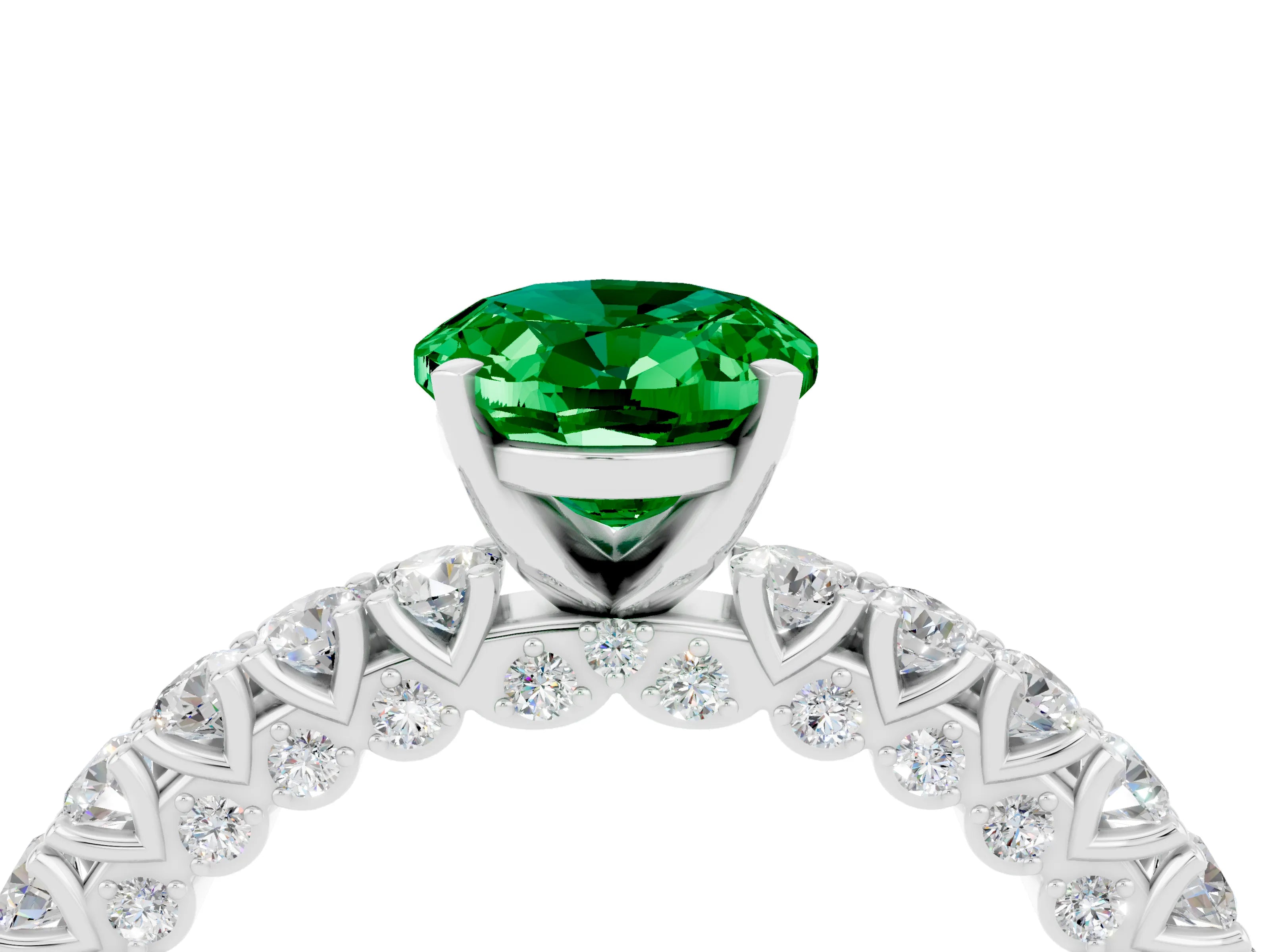 White gold Oval Cut Diamond Pavé Band Solitaire Ring with Prong Setting_4