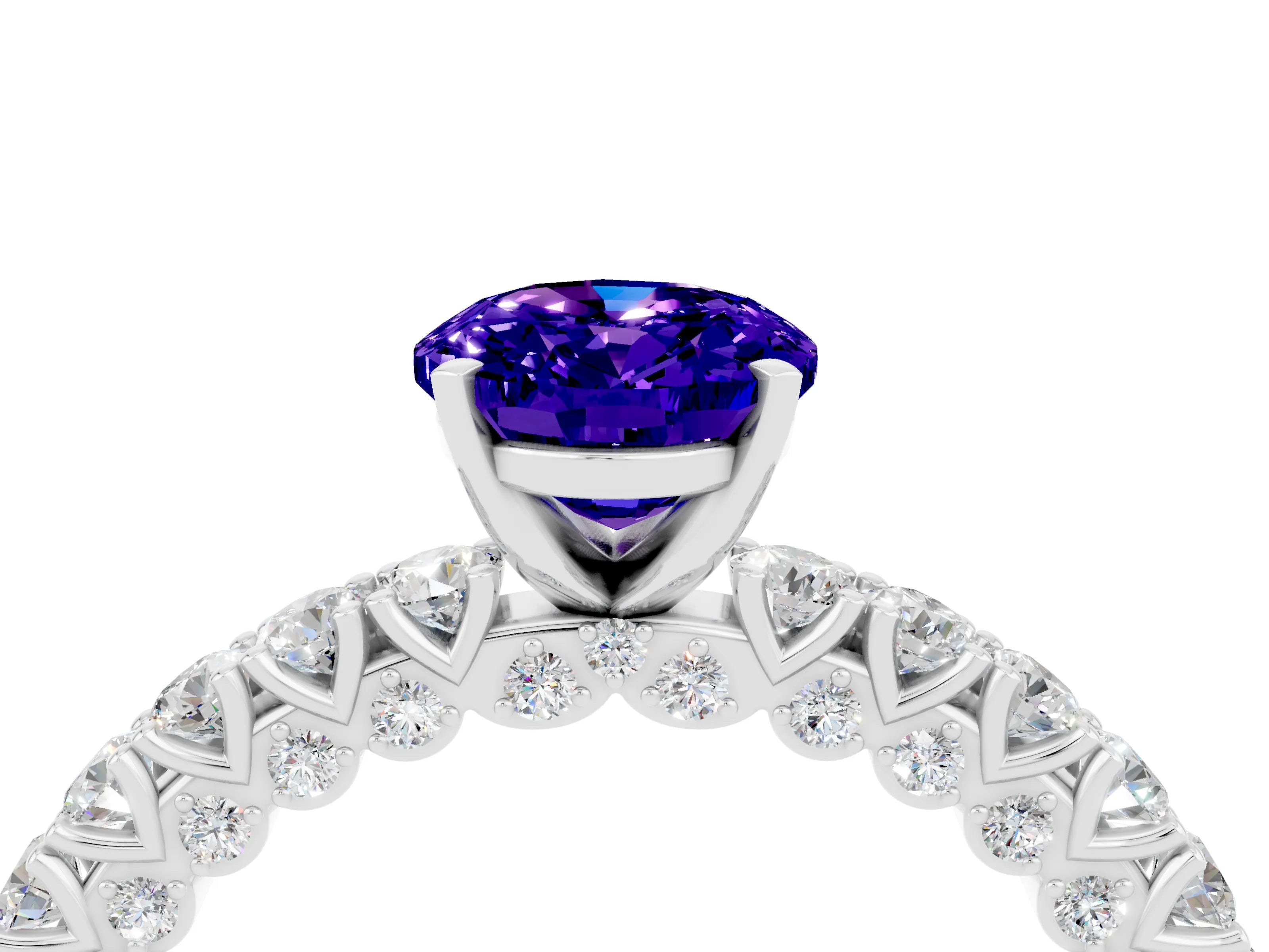 White gold Oval Cut Diamond Pavé Band Solitaire Ring with Prong Setting_4