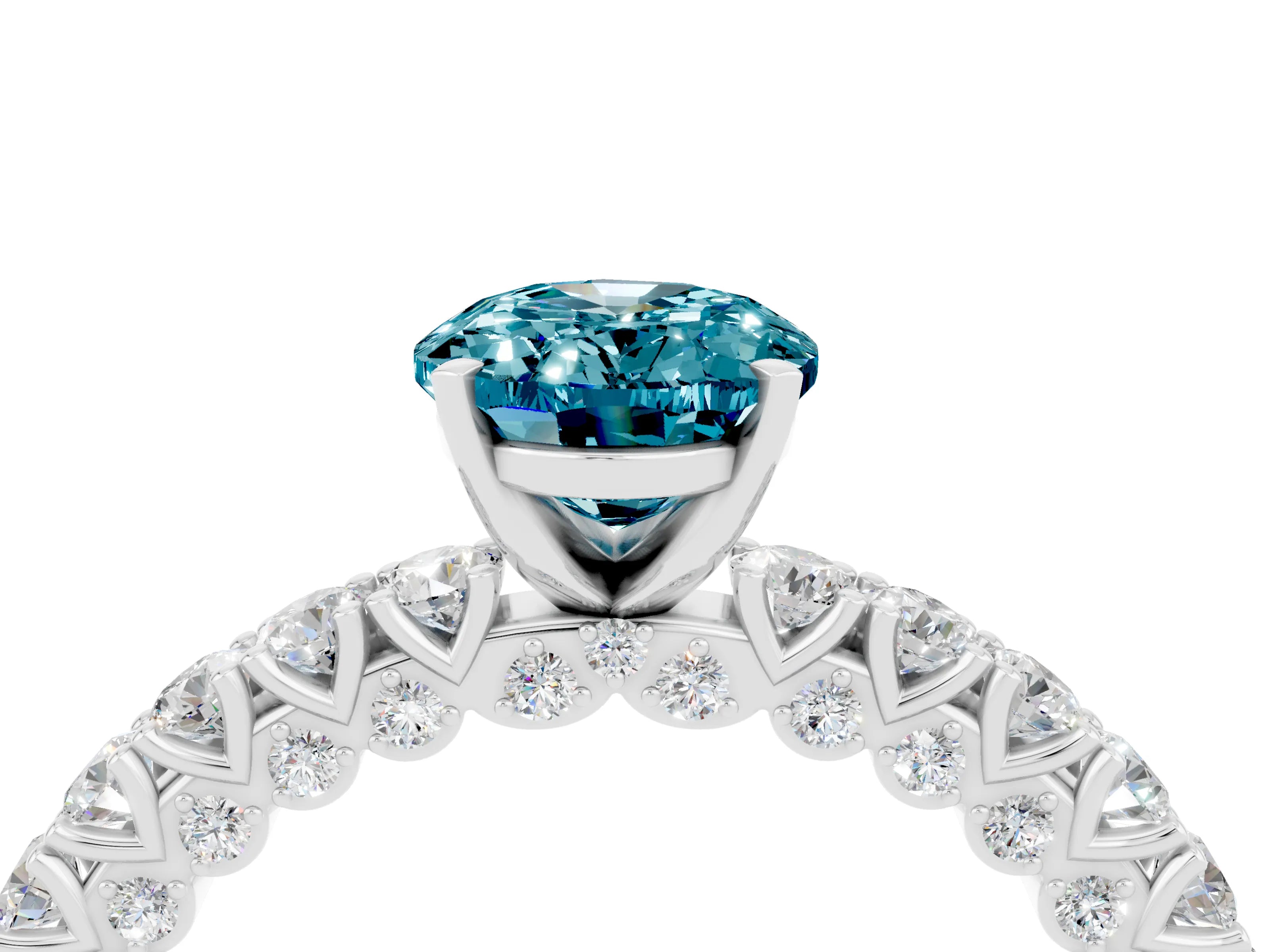 White gold Oval Cut Diamond Pavé Band Solitaire Ring with Prong Setting_4