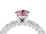 White gold Oval Cut Diamond Pavé Band Solitaire Ring with Prong Setting_4