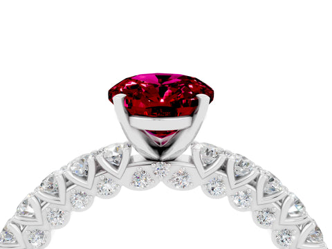 White gold Oval Cut Diamond Pavé Band Solitaire Ring with Prong Setting_4