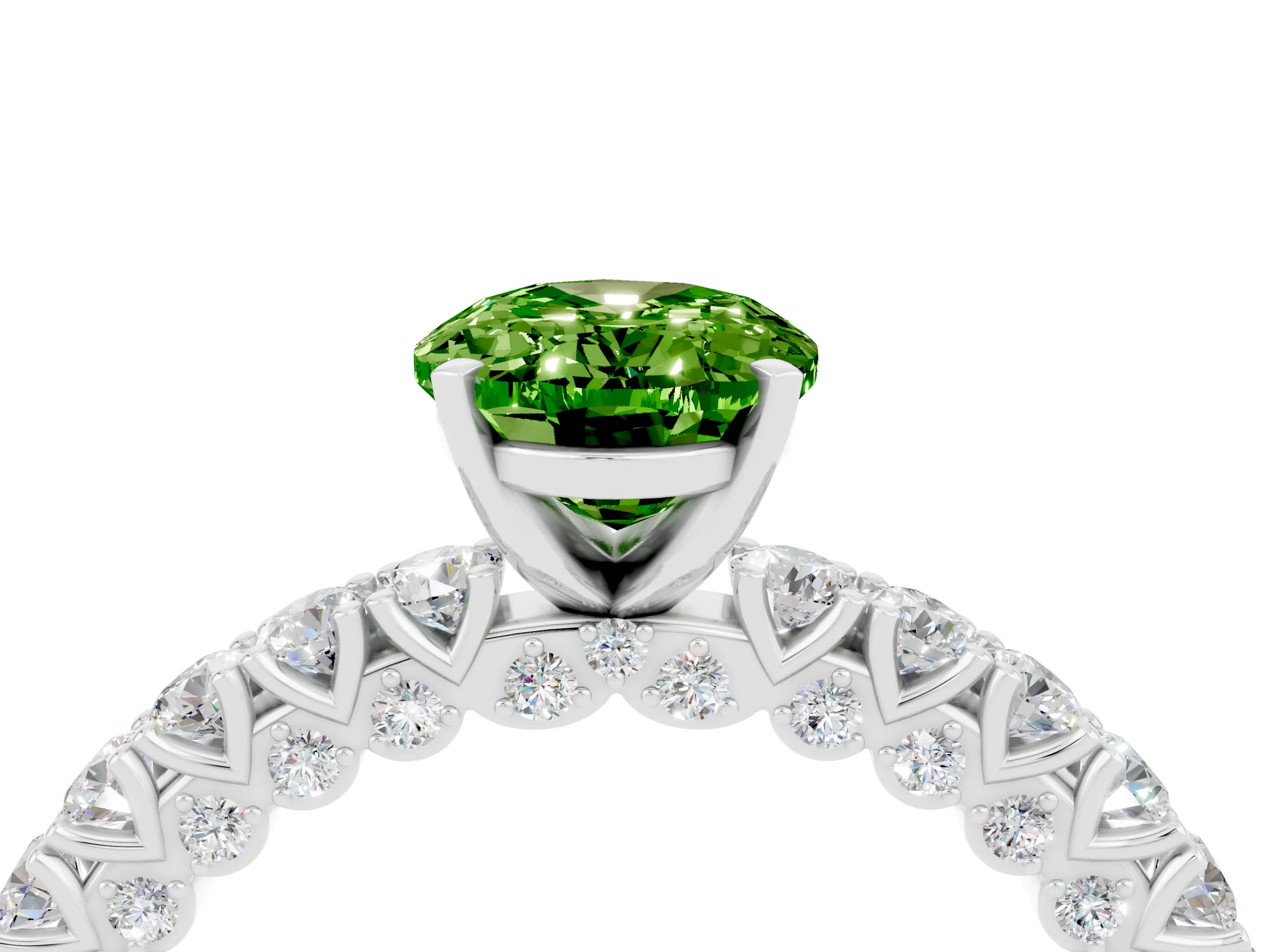White gold Oval Cut Diamond Pavé Band Solitaire Ring with Prong Setting_4