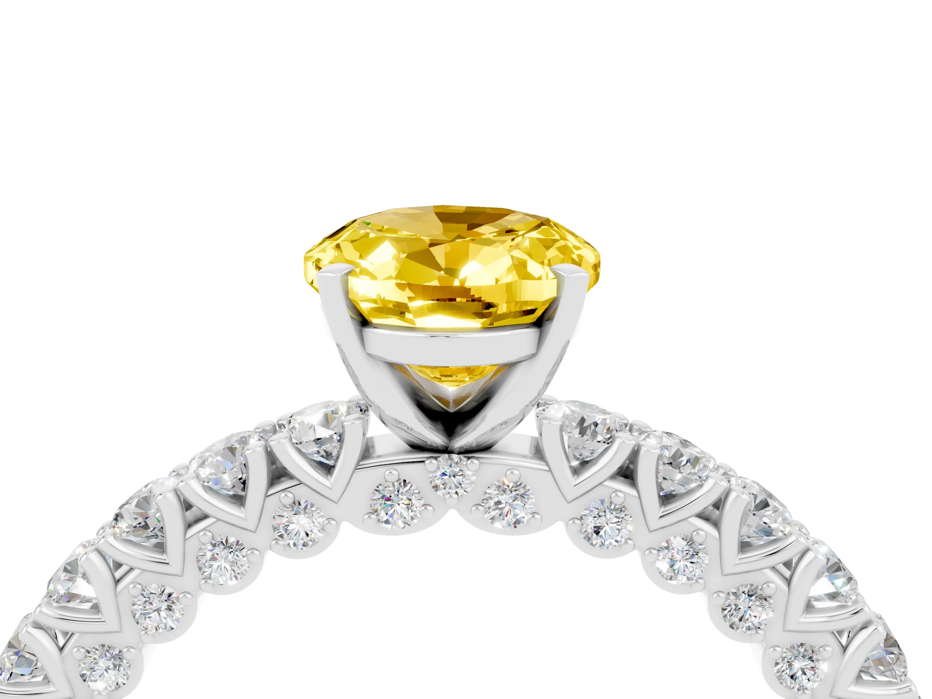 White gold Oval Cut Diamond Pavé Band Solitaire Ring with Prong Setting_4