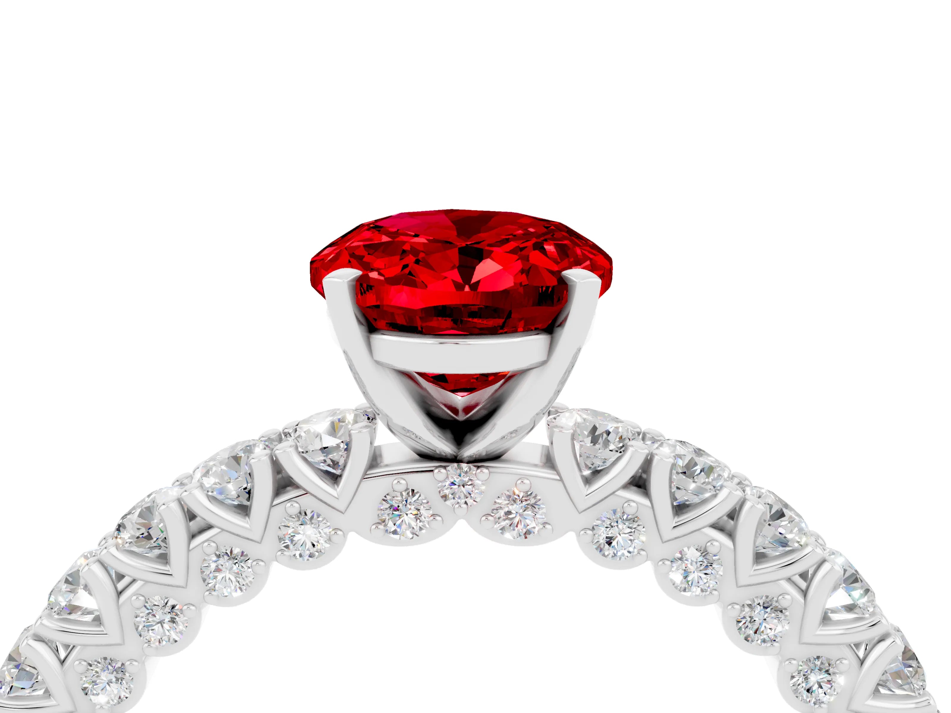 White gold Oval Cut Diamond Pavé Band Solitaire Ring with Prong Setting_4