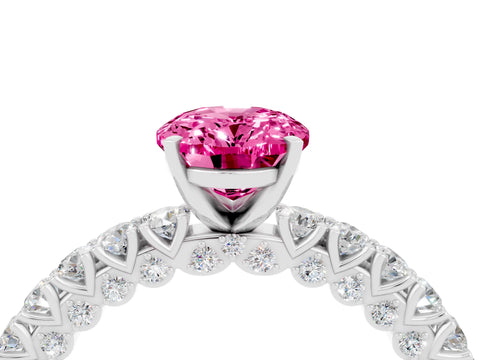 White gold Oval Cut Diamond Pavé Band Solitaire Ring with Prong Setting_4