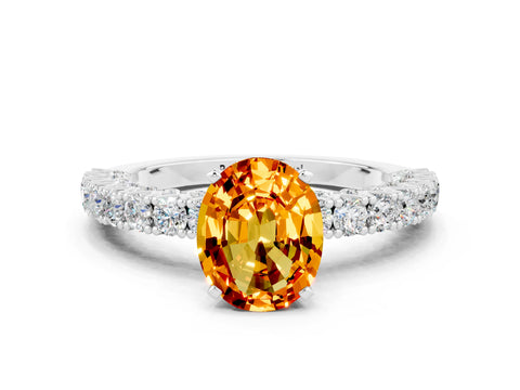 White gold Oval Cut Diamond Pavé Band Solitaire Ring with Prong Setting