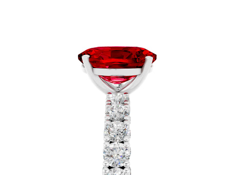 White gold Oval Cut Diamond Pavé Band Solitaire Ring with Prong Setting_5