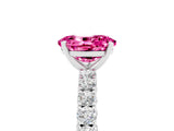 White gold Oval Cut Diamond Pavé Band Solitaire Ring with Prong Setting_5