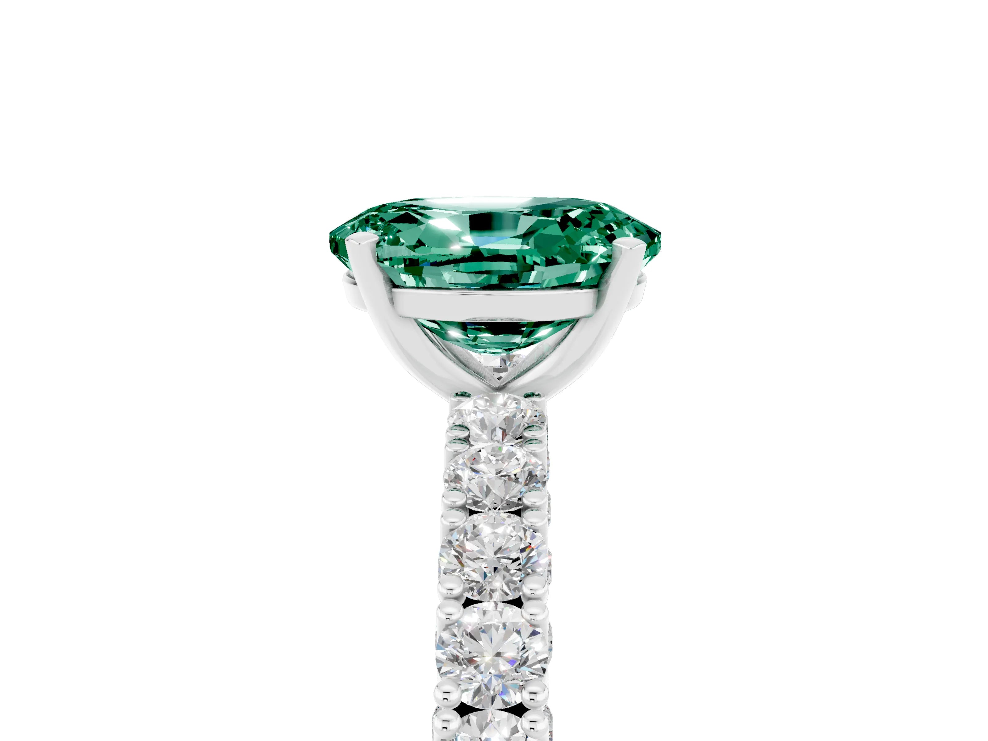 White gold Oval Cut Diamond Pavé Band Solitaire Ring with Prong Setting_5