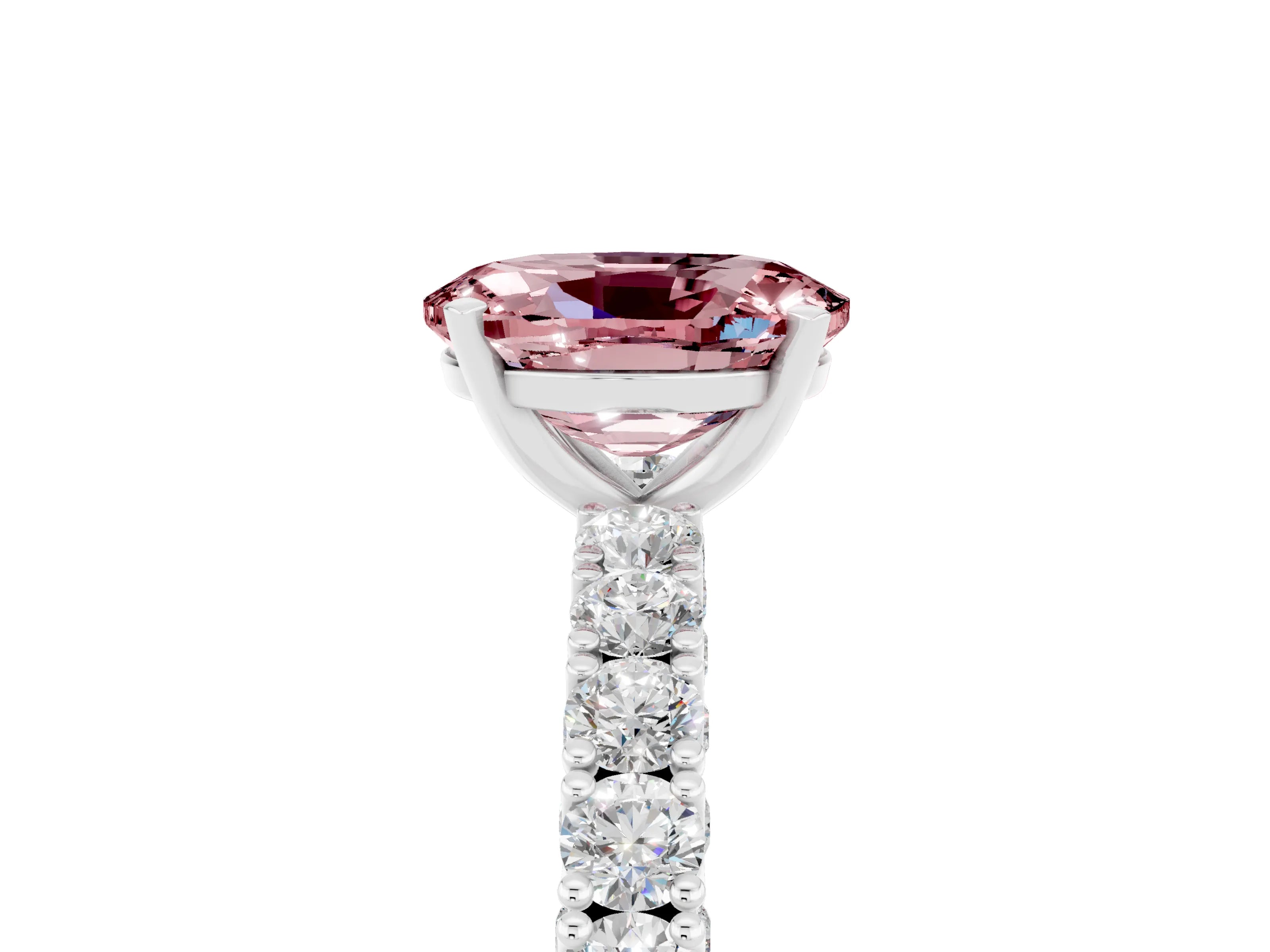 White gold Oval Cut Diamond Pavé Band Solitaire Ring with Prong Setting_5
