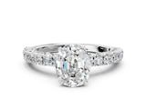 White gold Oval Cut Diamond Pavé Band Solitaire Ring with Prong Setting_77