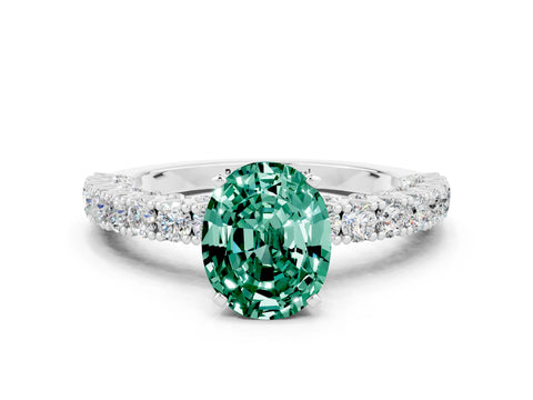 White gold Oval Cut Diamond Pavé Band Solitaire Ring with Prong Setting