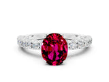 White gold Oval Cut Diamond Pavé Band Solitaire Ring with Prong Setting