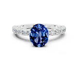 White gold Oval Cut Diamond Pavé Band Solitaire Ring with Prong Setting