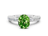 White gold Oval Cut Diamond Pavé Band Solitaire Ring with Prong Setting