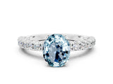 White gold Oval Cut Diamond Pavé Band Solitaire Ring with Prong Setting