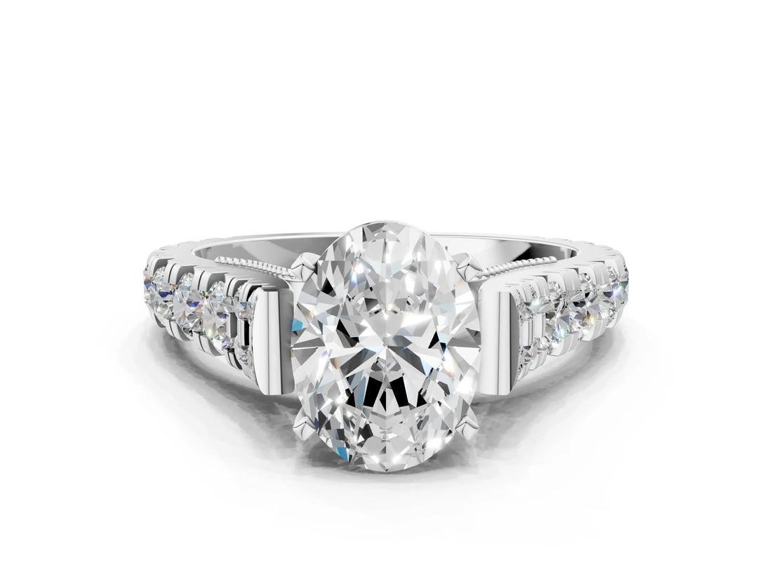 White gold Oval Cut Diamond Pavé Band Solitaire with Four-Prong Setting_16