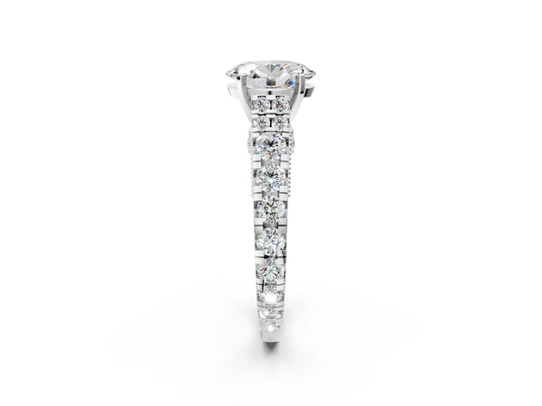 White gold Oval Cut Diamond Classic Solitaire Ring with Pavé Band and Four-Prong Setting