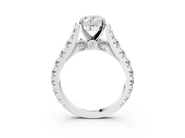 White gold Oval Cut Diamond Classic Solitaire Ring with Pavé Band and Four-Prong Setting