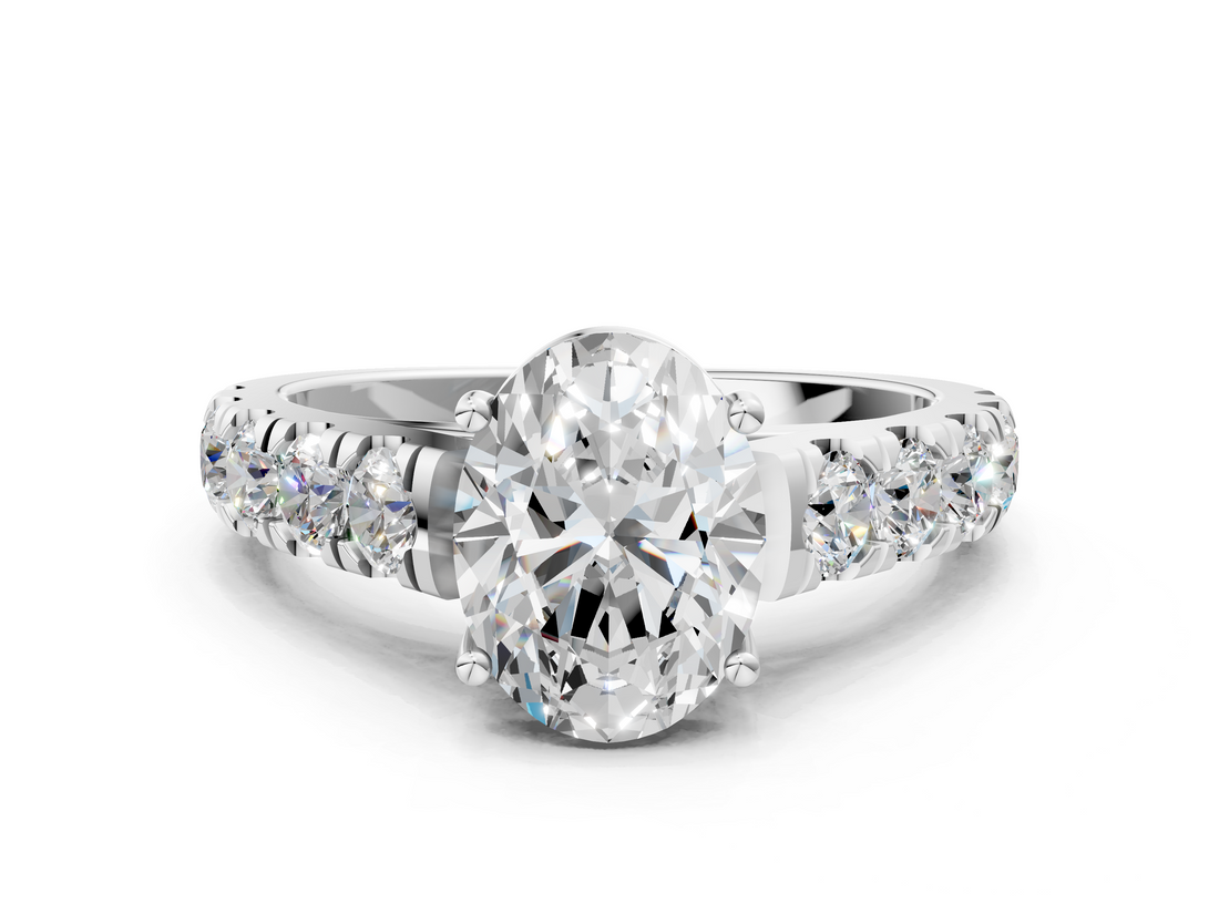 White gold Oval Cut Diamond Pavé Band Solitaire with Four-Prong Setting_35