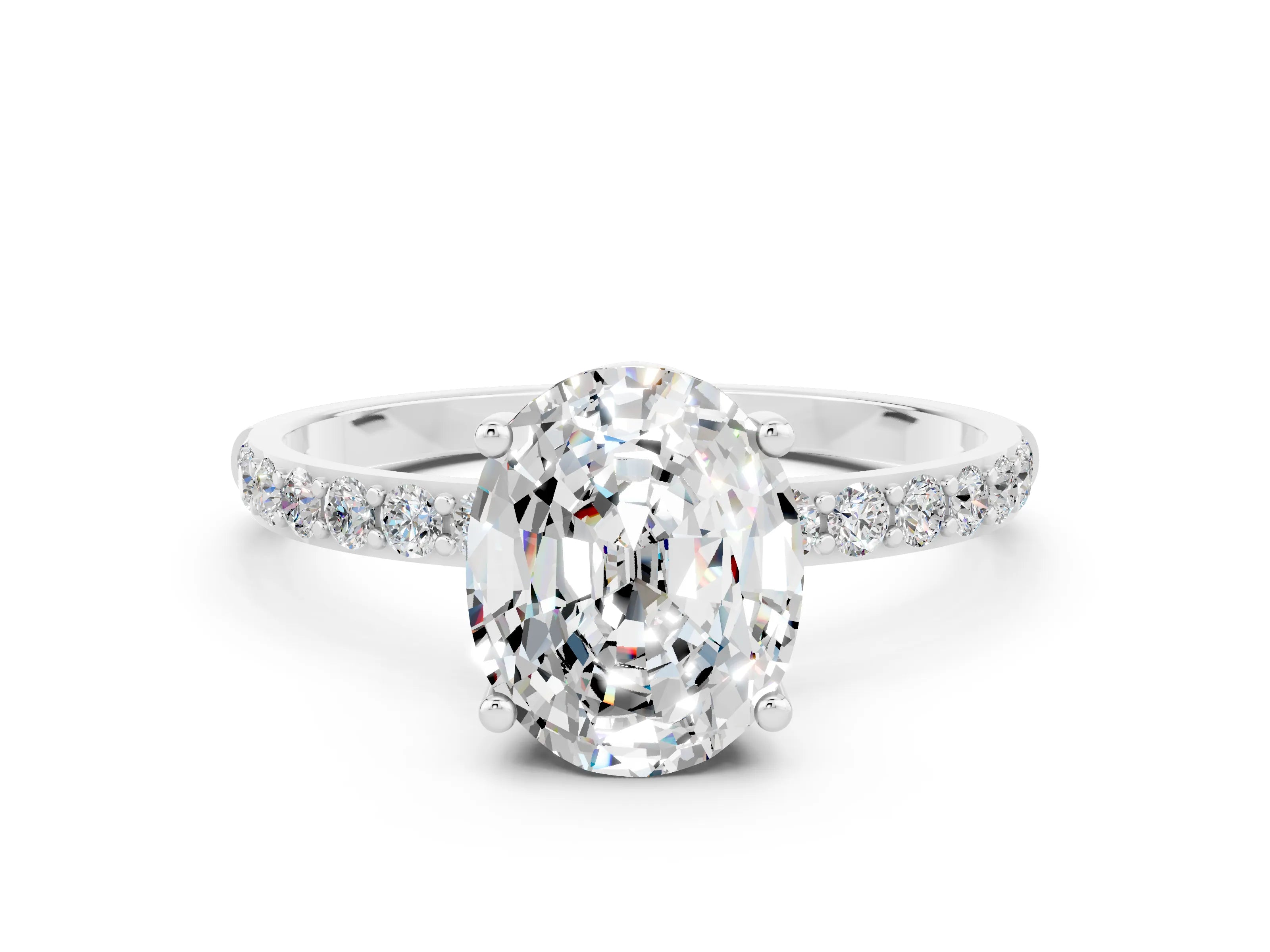 White gold Oval Cut Diamond Pavé Band with Six-Prong Setting