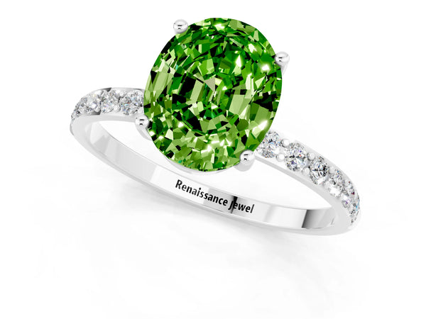 Silver Oval Cut Diamond Pavé Band with Six-Prong Setting