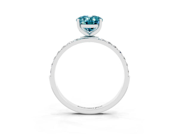 Silver Oval Cut Diamond Pavé Band with Six-Prong Setting