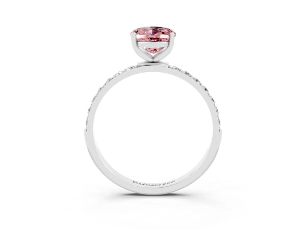 Silver Oval Cut Diamond Pavé Band with Six-Prong Setting