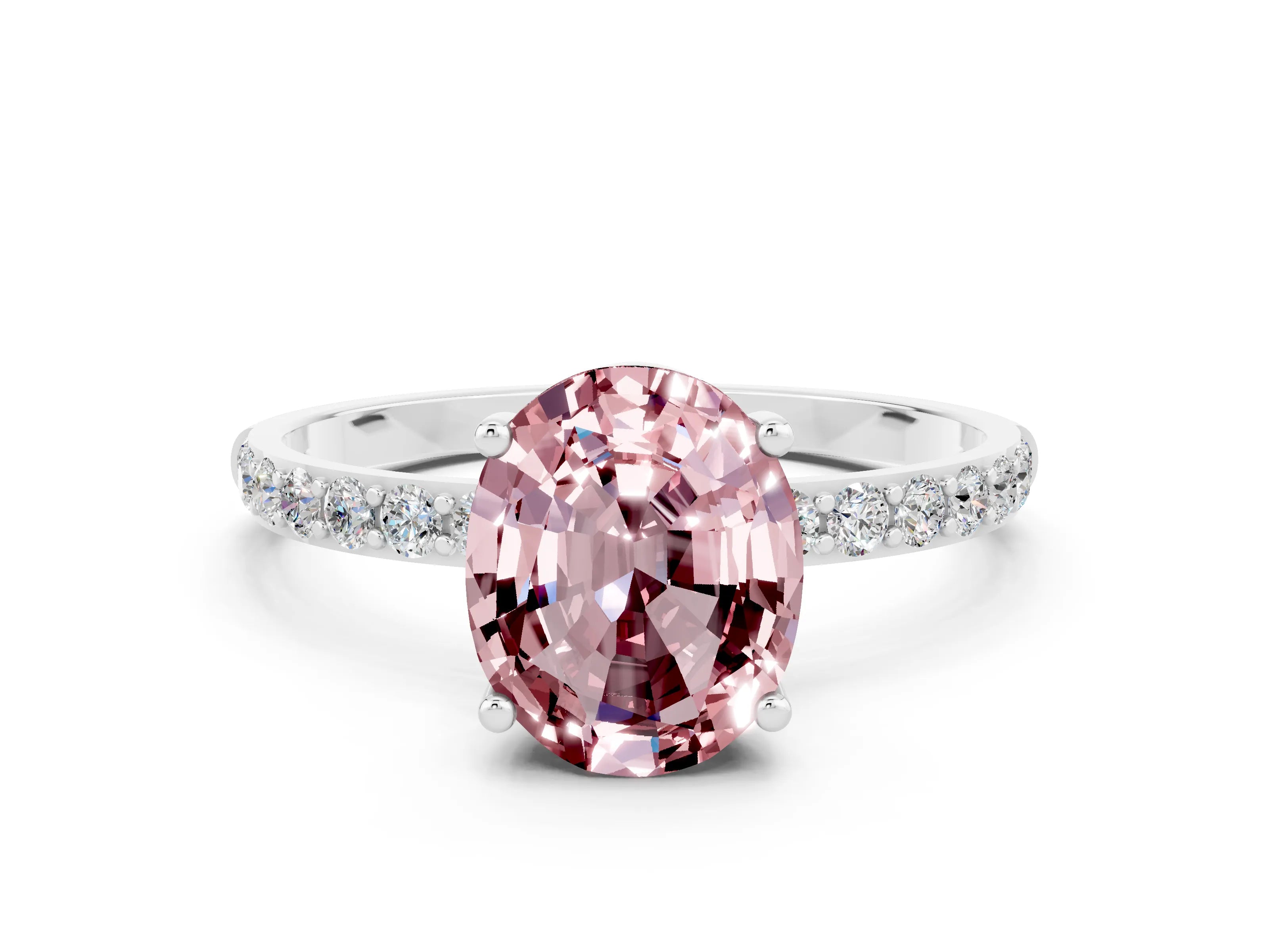 White gold Oval Cut Diamond Pavé Band with Six-Prong Setting