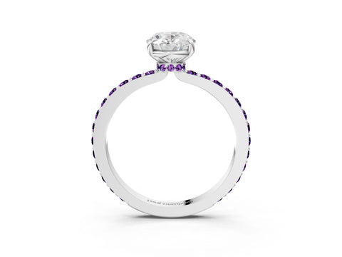 White gold Oval Cut Diamond Pavé Engagement Ring with Round with Amethyst side stone Accents and Prong Setting_15