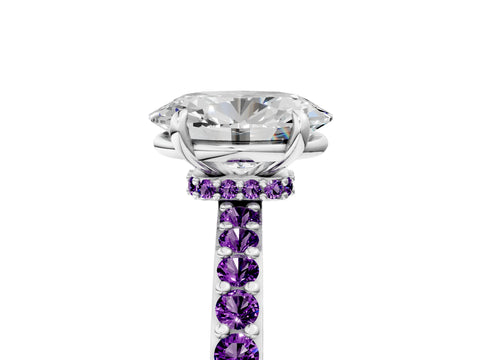 White gold Oval Cut Diamond Pavé Engagement Ring with Round with Amethyst side stone Accents and Prong Setting_17