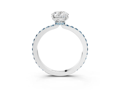 White gold Oval Cut Diamond Pavé Engagement Ring with Round with Aquamarine side stone Accents and Prong Setting_15