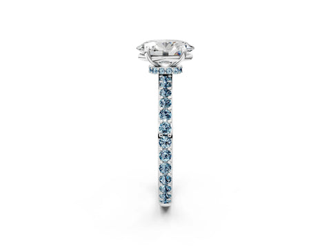 White gold Oval Cut Diamond Pavé Engagement Ring with Round with Aquamarine side stone Accents and Prong Setting_2