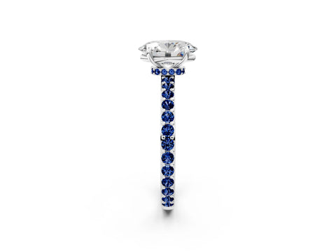 White gold Oval Cut Diamond Pavé Engagement Ring with Round with Blue Sapphire side stone Accents and Prong Setting_26