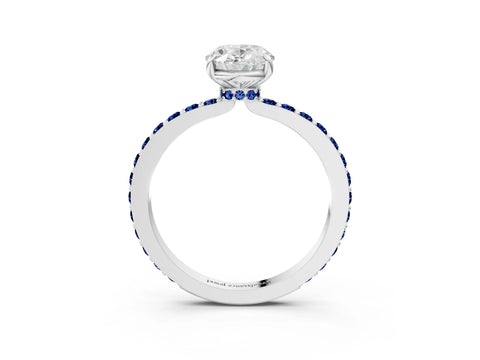 White gold Oval Cut Diamond Pavé Engagement Ring with Round with Blue Sapphire side stone Accents and Prong Setting_27