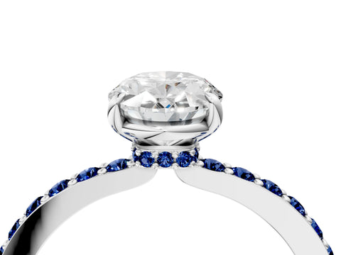 White gold Oval Cut Diamond Pavé Engagement Ring with Round with Blue Sapphire side stone Accents and Prong Setting_28