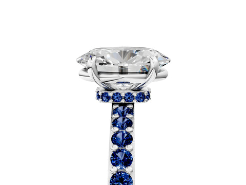 White gold Oval Cut Diamond Pavé Engagement Ring with Round with Blue Sapphire side stone Accents and Prong Setting_29