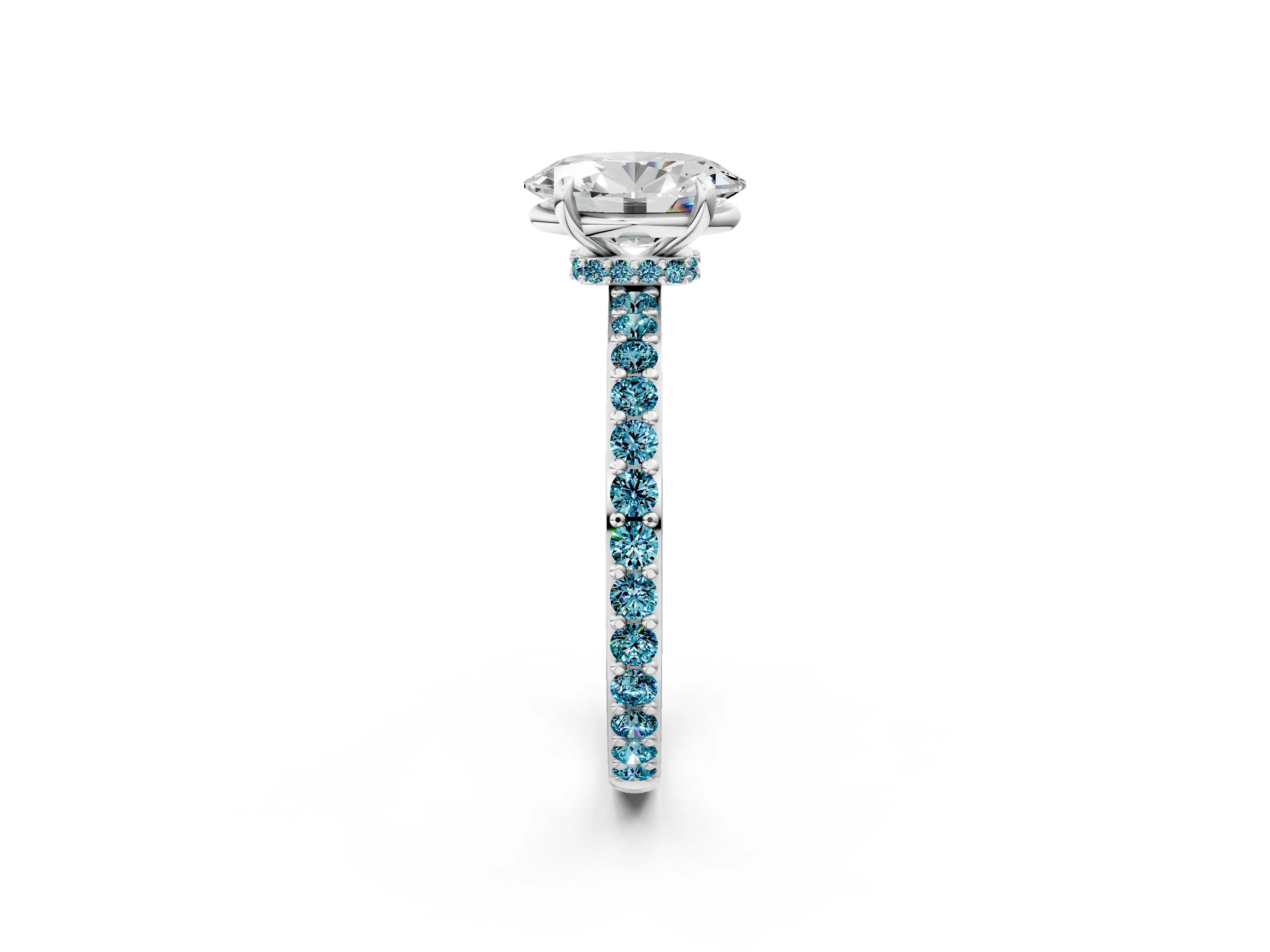 White gold Oval Cut Diamond Pavé Engagement Ring with Round with Blue Topaz side stone Accents and Prong Setting_14