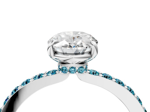 White gold Oval Cut Diamond Pavé Engagement Ring with Round with Blue Topaz side stone Accents and Prong Setting_16