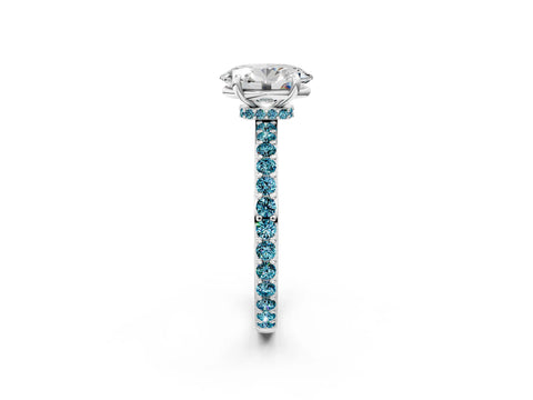 White gold Oval Cut Diamond Pavé Engagement Ring with Round with Blue Topaz side stone Accents and Prong Setting_26