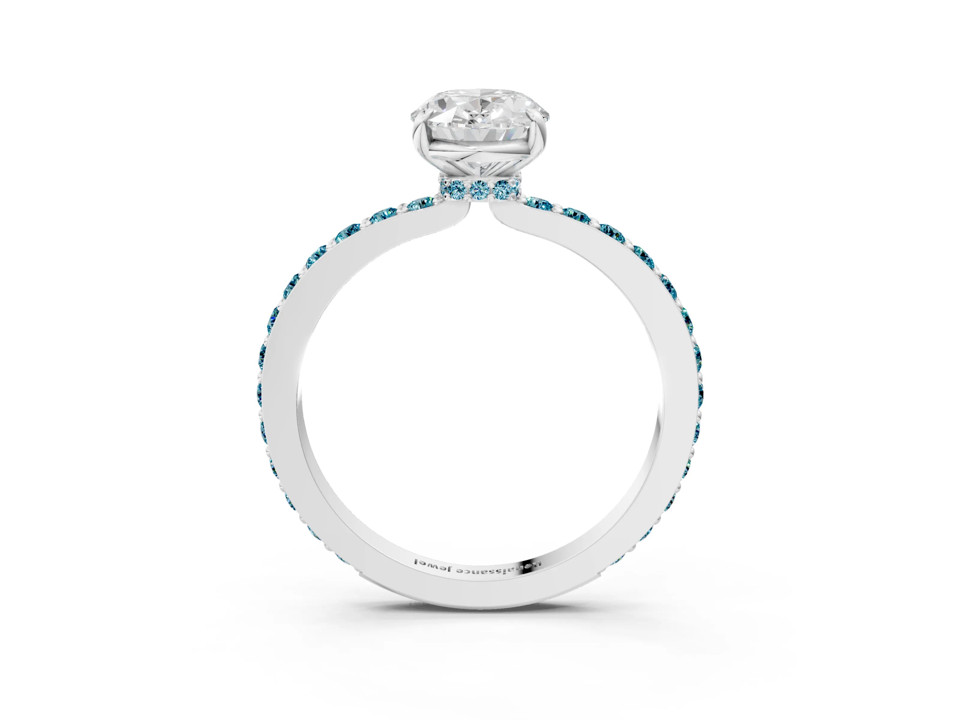 White gold Oval Cut Diamond Pavé Engagement Ring with Round with Blue Topaz side stone Accents and Prong Setting_27