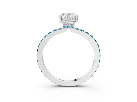 White gold Oval Cut Diamond Pavé Engagement Ring with Round with Blue Topaz side stone Accents and Prong Setting_27