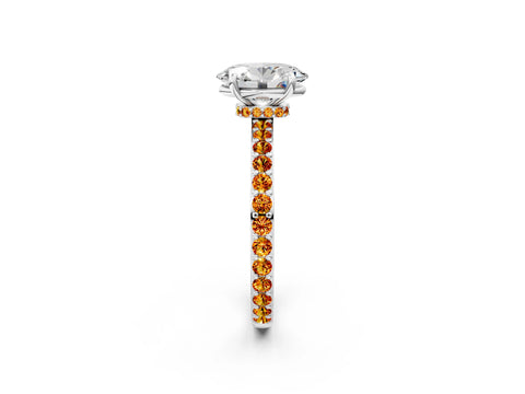 White gold Oval Cut Diamond Pavé Engagement Ring with Round with Citrine side stone Accents and Prong Setting_14
