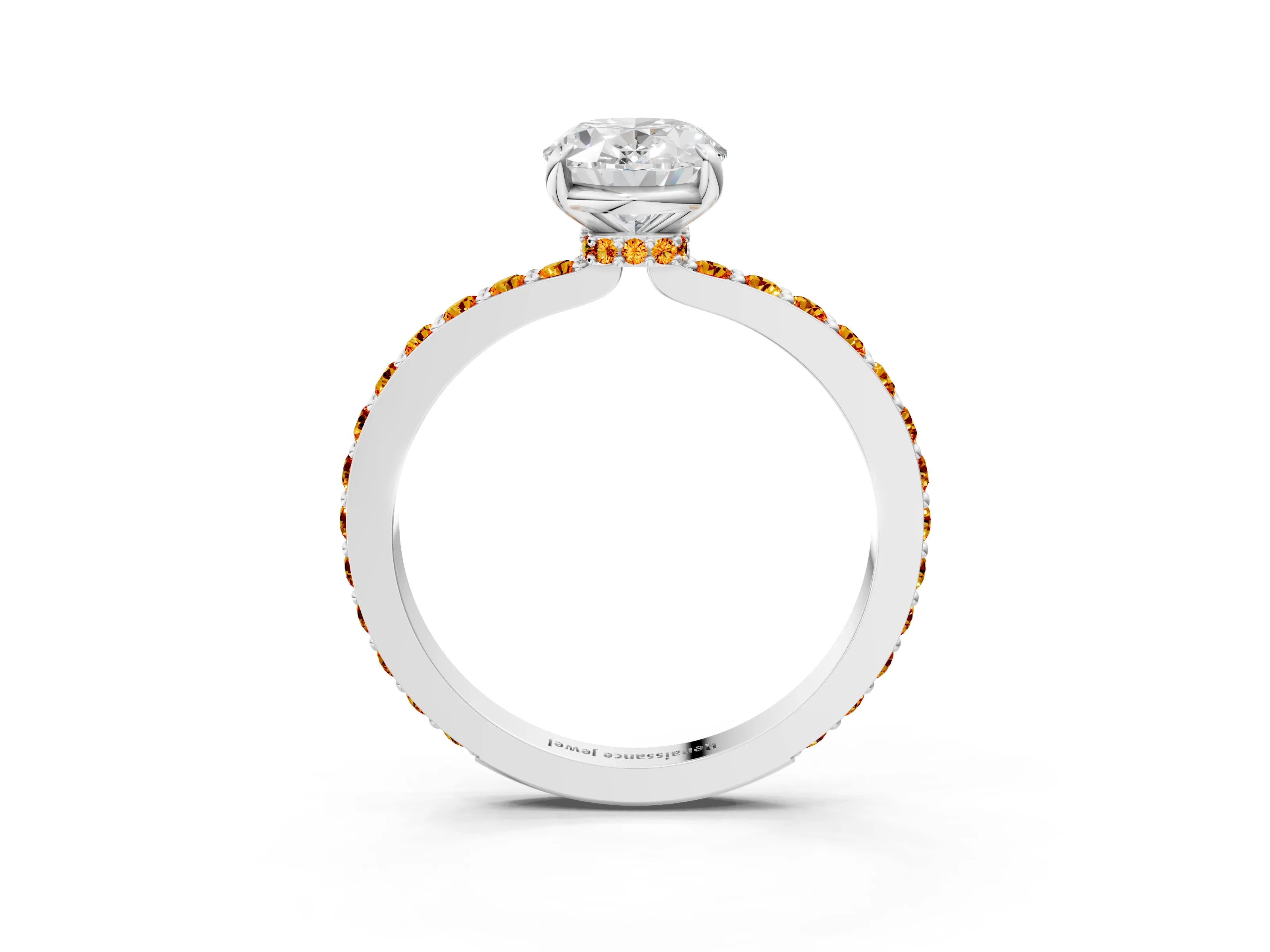 White gold Oval Cut Diamond Pavé Engagement Ring with Round with Citrine side stone Accents and Prong Setting_15
