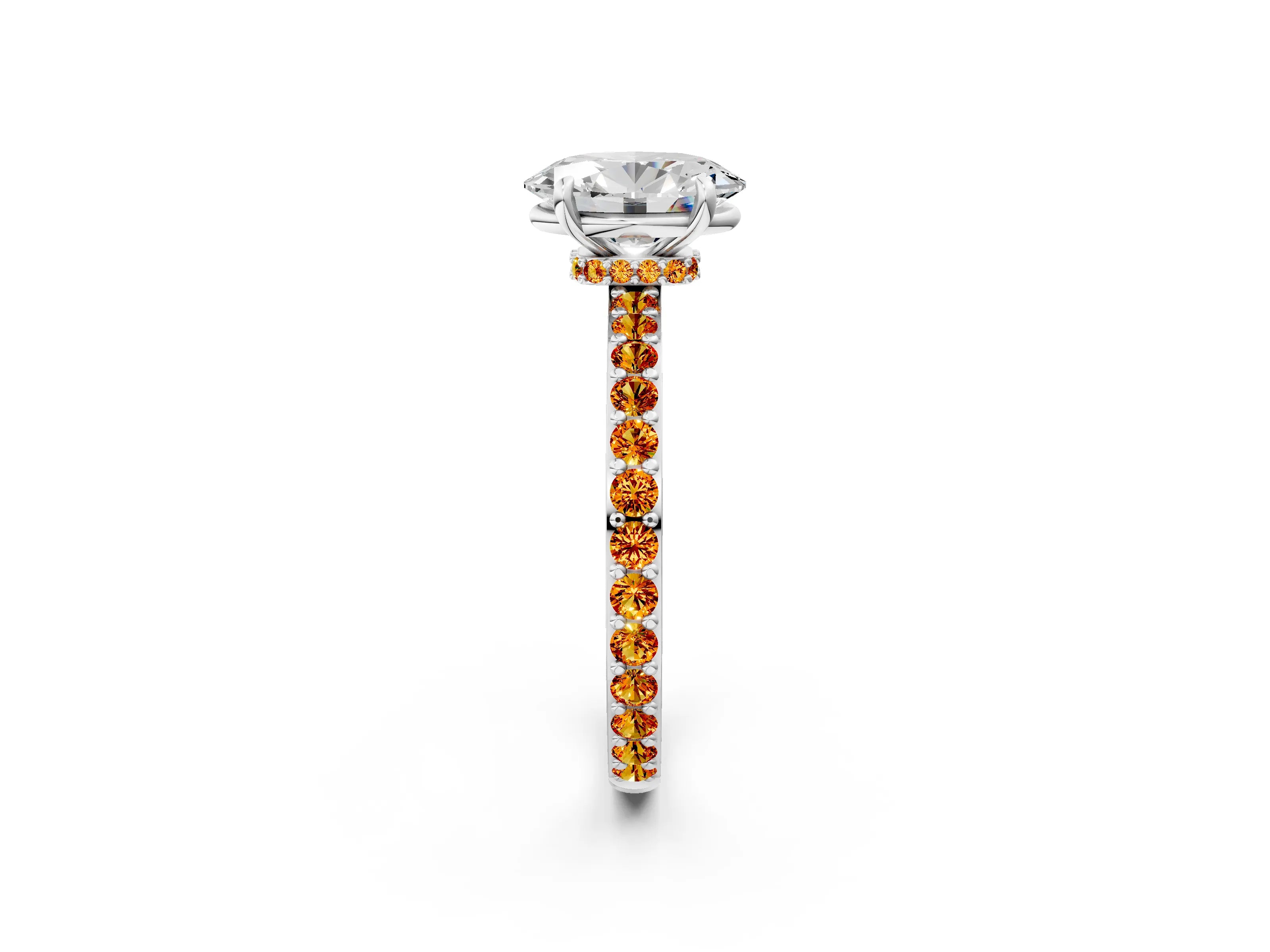 White gold Oval Cut Diamond Pavé Engagement Ring with Round with Citrine side stone Accents and Prong Setting_26