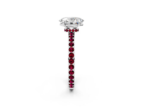 White gold Oval Cut Diamond Pavé Engagement Ring with Round with Garnet side stone Accents and Prong Setting_2
