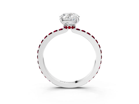 White gold Oval Cut Diamond Pavé Engagement Ring with Round with Garnet side stone Accents and Prong Setting_3