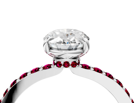 White gold Oval Cut Diamond Pavé Engagement Ring with Round with Garnet side stone Accents and Prong Setting_4