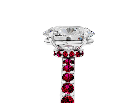 White gold Oval Cut Diamond Pavé Engagement Ring with Round with Garnet side stone Accents and Prong Setting_5