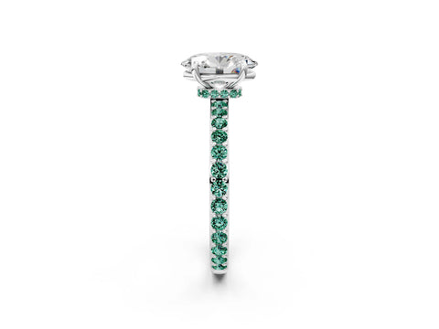 White gold Oval Cut Diamond Pavé Engagement Ring with Round with Green Sapphire side stone Accents and Prong Setting_26